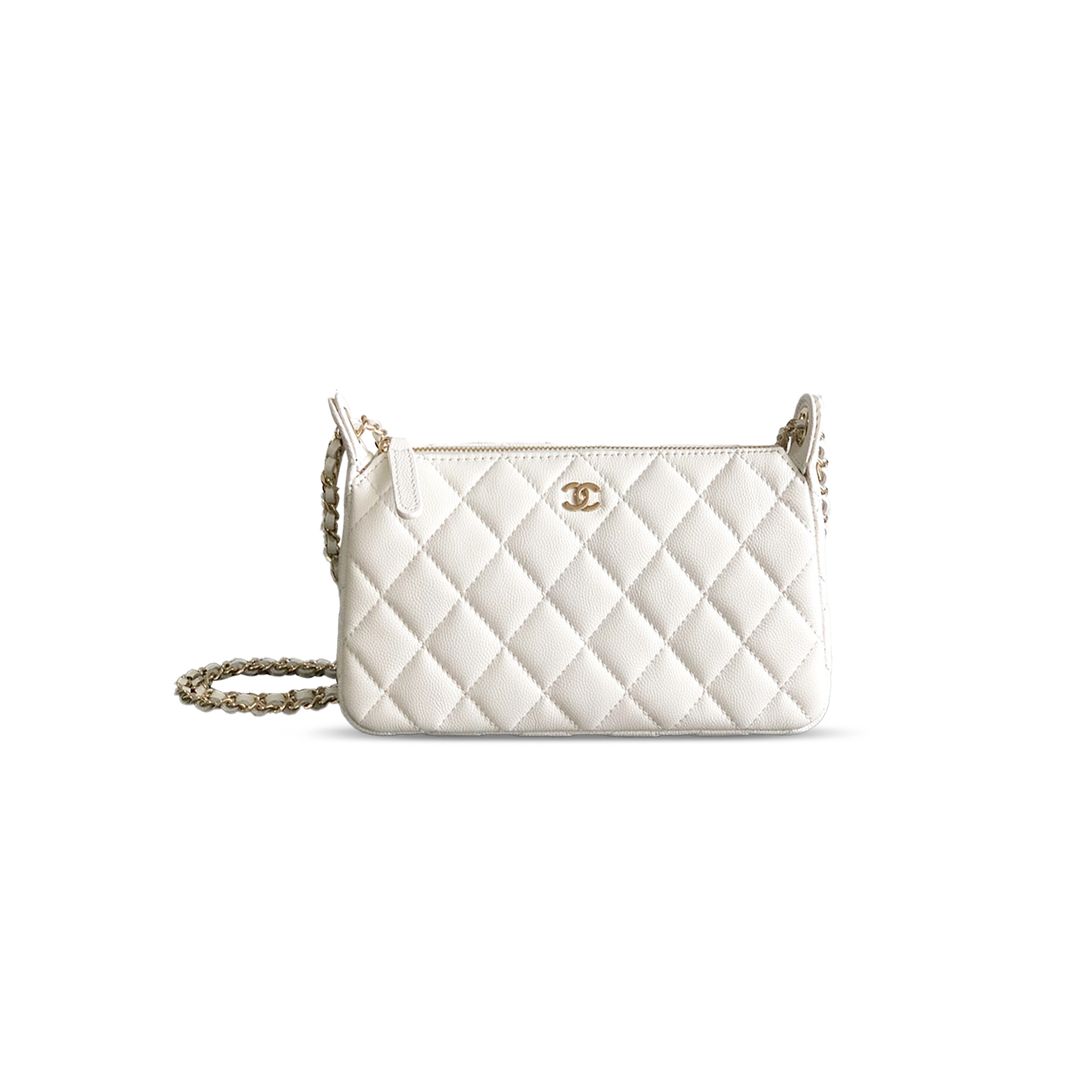 Ch*el grained calfskin 25b clutch with chain bag in white 253910 (21*12*5.5.cm)